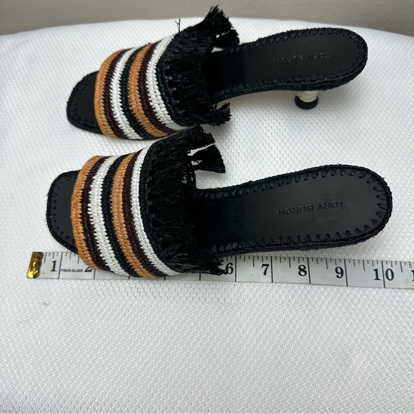 Tory Burch Eleanor Square Tie Braided Raffia Kitten Heel Sandal Sz 7 - Picture 9 of 10